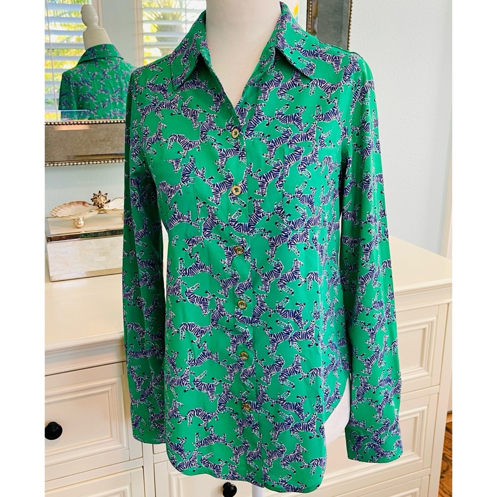 Lilly Pulitzer Sea View Button Down Top Heebie Zeebies,  Size XXS